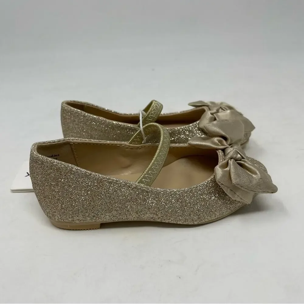 Janie & Jack Gold Sparkle Bow Ballet Flats NWT 5